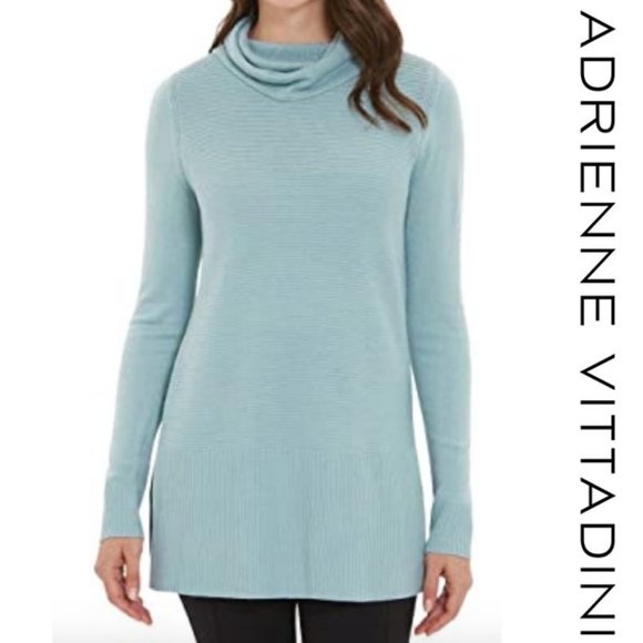 Adrienne Vittadini Sweaters - Adrienne Vittadini Light Blue Cowl Neck Tunic Sweater, Lightweight Turtleneck XL